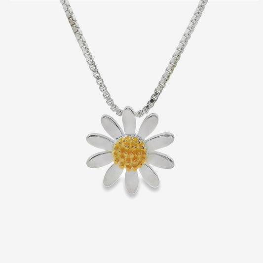 Silver & Gold Small Single Daisy Pendant Necklace