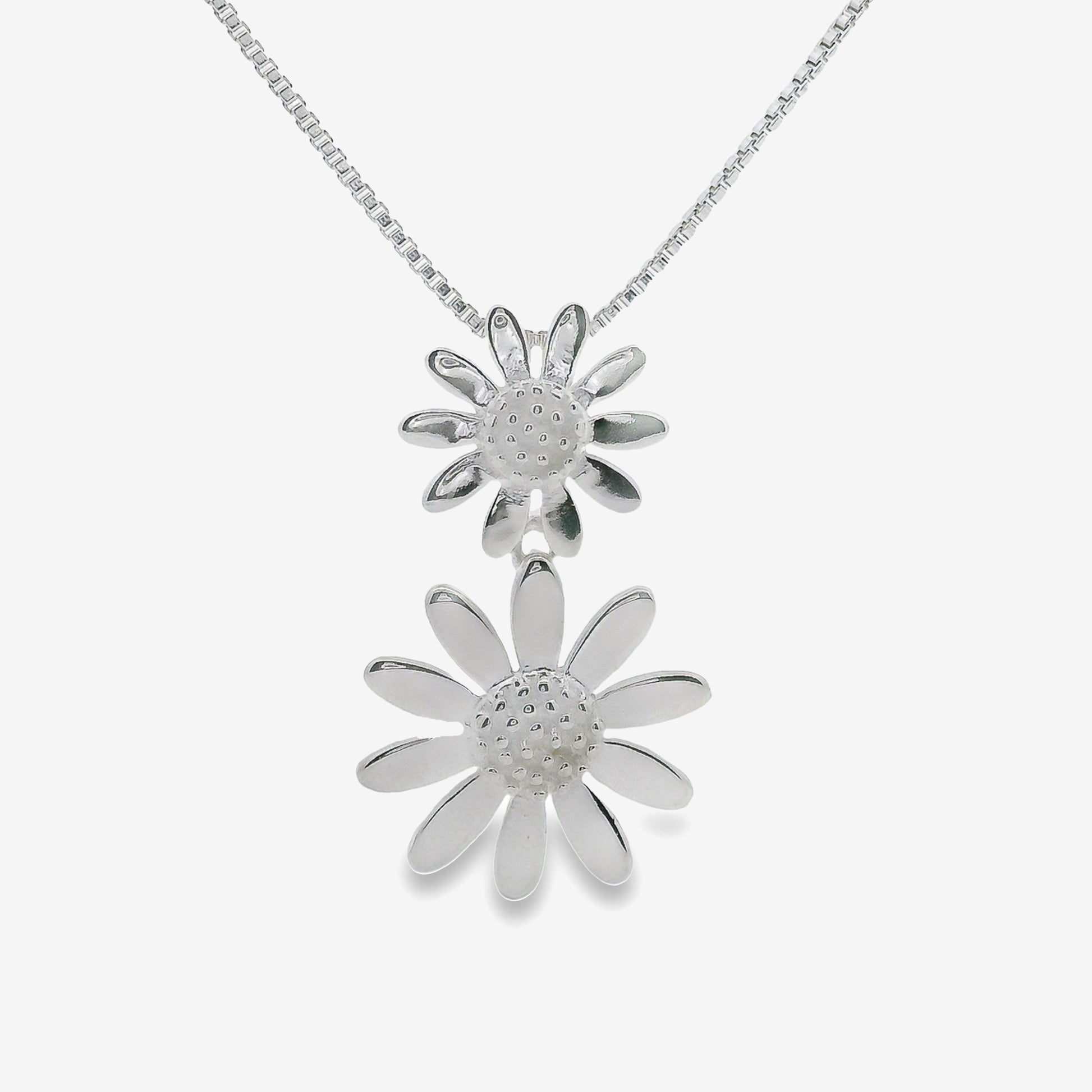 Grace & Co Silver Double Daisy Pendant Necklace