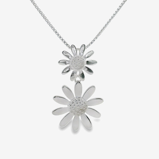 Silver Double Daisy Pendant Necklace