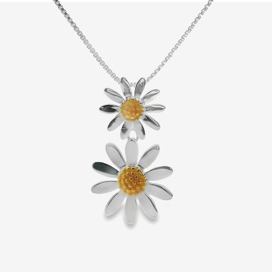 Silver & Gold Double Daisy Pendant Necklace