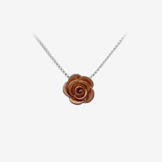 Grace Silver Rose Bloom Pendant Necklace with Rose Gold